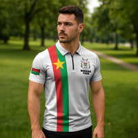 Personalized Burkina Faso Striped Zipper Polo Shirt African Mud Cloth Pattern - White - Wonder Print Shop