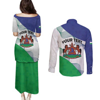 Personalized Lesotho Couples Matching Puletasi and Long Sleeve Button Shirt Coat Of Arms With Kente Pattern - Wonder Print Shop