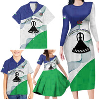 Personalized Lesotho Family Matching Long Sleeve Bodycon Dress and Hawaiian Shirt Coat Of Arms With Kente Pattern - Wonder Print Shop