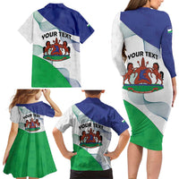 Personalized Lesotho Family Matching Long Sleeve Bodycon Dress and Hawaiian Shirt Coat Of Arms With Kente Pattern - Wonder Print Shop