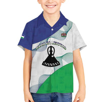 Personalized Lesotho Family Matching Off The Shoulder Long Sleeve Dress and Hawaiian Shirt Coat Of Arms With Kente Pattern - Wonder Print Shop