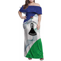 Personalized Lesotho Family Matching Off Shoulder Maxi Dress and Hawaiian Shirt Coat Of Arms With Kente Pattern - Wonder Print Shop