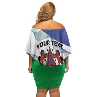Personalized Lesotho Family Matching Off Shoulder Short Dress and Hawaiian Shirt Coat Of Arms With Kente Pattern - Wonder Print Shop