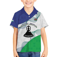 Personalized Lesotho Family Matching Off Shoulder Short Dress and Hawaiian Shirt Coat Of Arms With Kente Pattern - Wonder Print Shop