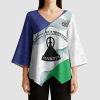 Personalized Lesotho Kimono Sleeve Blouse Coat Of Arms With Kente Pattern - Wonder Print Shop