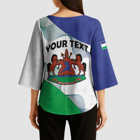 Personalized Lesotho Kimono Sleeve Blouse Coat Of Arms With Kente Pattern - Wonder Print Shop
