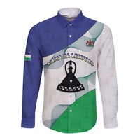 Personalized Lesotho Long Sleeve Button Shirt Coat Of Arms With Kente Pattern - Wonder Print Shop