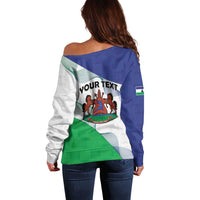 Personalized Lesotho Off Shoulder Sweater Coat Of Arms With Kente Pattern - Wonder Print Shop