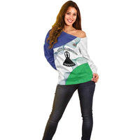 Personalized Lesotho Off Shoulder Sweater Coat Of Arms With Kente Pattern - Wonder Print Shop