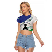 Personalized Lesotho Raglan Cropped T Shirt Coat Of Arms With Kente Pattern - Wonder Print Shop