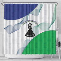 Lesotho Shower Curtain Coat Of Arms With Kente Pattern - Wonder Print Shop
