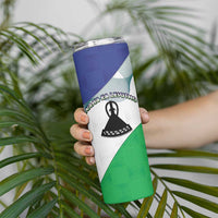 Personalized Lesotho Skinny Tumbler Coat Of Arms With Kente Pattern - Wonder Print Shop