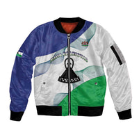 Personalized Lesotho Sleeve Zip Bomber Jacket Coat Of Arms With Kente Pattern - Wonder Print Shop