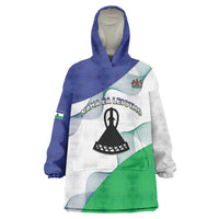 Personalized Lesotho Wearable Blanket Hoodie Coat Of Arms With Kente Pattern - Wonder Print Shop