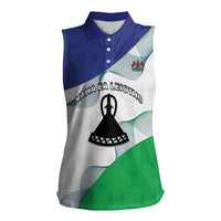 Personalized Lesotho Women Sleeveless Polo Shirt Coat Of Arms With Kente Pattern - Wonder Print Shop