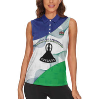 Personalized Lesotho Women Sleeveless Polo Shirt Coat Of Arms With Kente Pattern - Wonder Print Shop