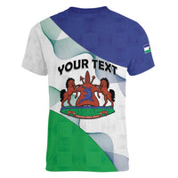 Personalized Lesotho Women V-Neck T-Shirt Coat Of Arms With Kente Pattern - Wonder Print Shop