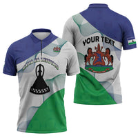 Personalized Lesotho Zipper Polo Shirt Coat Of Arms With Kente Pattern - Wonder Print Shop