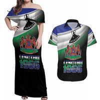 Lesotho 1966 Couples Matching Off Shoulder Maxi Dress and Hawaiian Shirt Happy Independence Day - Wonder Print Shop