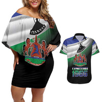 Lesotho 1966 Couples Matching Off Shoulder Short Dress and Hawaiian Shirt Happy Independence Day - Wonder Print Shop