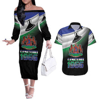 Lesotho 1966 Couples Matching Off The Shoulder Long Sleeve Dress and Hawaiian Shirt Happy Independence Day - Wonder Print Shop