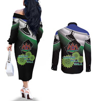 Lesotho 1966 Couples Matching Off The Shoulder Long Sleeve Dress and Long Sleeve Button Shirt Happy Independence Day - Wonder Print Shop