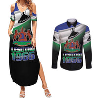 Lesotho 1966 Couples Matching Summer Maxi Dress and Long Sleeve Button Shirt Happy Independence Day - Wonder Print Shop