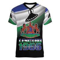 Lesotho 1966 Women V-Neck T-Shirt Happy Independence Day - Wonder Print Shop