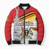 Personalized Uganda Independence Day Bomber Puffer Jacket Independence Monument - Coat Of Arms - Wonder Print Shop