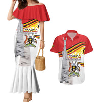 Personalized Uganda Independence Day Couples Matching Mermaid Dress and Hawaiian Shirt Independence Monument - Coat Of Arms - Wonder Print Shop