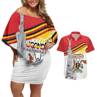 Personalized Uganda Independence Day Couples Matching Off Shoulder Short Dress and Hawaiian Shirt Independence Monument - Coat Of Arms - Wonder Print Shop