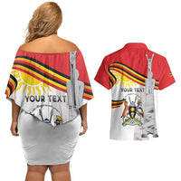 Personalized Uganda Independence Day Couples Matching Off Shoulder Short Dress and Hawaiian Shirt Independence Monument - Coat Of Arms - Wonder Print Shop