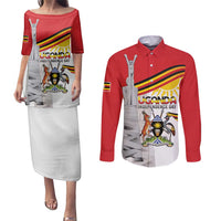 Personalized Uganda Independence Day Couples Matching Puletasi and Long Sleeve Button Shirt Independence Monument - Coat Of Arms - Wonder Print Shop