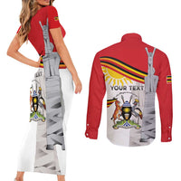 Personalized Uganda Independence Day Couples Matching Short Sleeve Bodycon Dress and Long Sleeve Button Shirt Independence Monument - Coat Of Arms - Wonder Print Shop