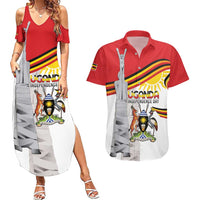 Personalized Uganda Independence Day Couples Matching Summer Maxi Dress and Hawaiian Shirt Independence Monument - Coat Of Arms - Wonder Print Shop