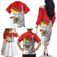 Personalized Uganda Independence Day Family Matching Off The Shoulder Long Sleeve Dress and Hawaiian Shirt Independence Monument - Coat Of Arms - Wonder Print Shop