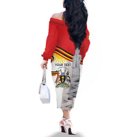 Personalized Uganda Independence Day Family Matching Off The Shoulder Long Sleeve Dress and Hawaiian Shirt Independence Monument - Coat Of Arms - Wonder Print Shop