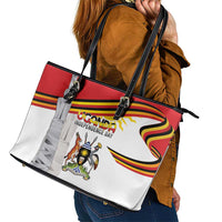 Uganda Independence Day Leather Tote Bag Independence Monument - Coat Of Arms - Wonder Print Shop