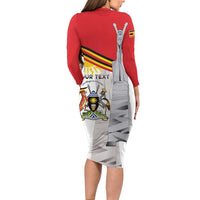 Personalized Uganda Independence Day Long Sleeve Bodycon Dress Independence Monument - Coat Of Arms - Wonder Print Shop
