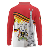 Personalized Uganda Independence Day Long Sleeve Polo Shirt Independence Monument - Coat Of Arms - Wonder Print Shop