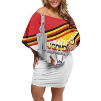 Personalized Uganda Independence Day Off Shoulder Short Dress Independence Monument - Coat Of Arms - Wonder Print Shop