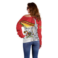 Personalized Uganda Independence Day Off Shoulder Sweater Independence Monument - Coat Of Arms - Wonder Print Shop