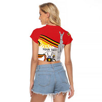 Personalized Uganda Independence Day Raglan Cropped T Shirt Independence Monument - Coat Of Arms - Wonder Print Shop