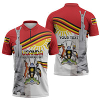 Personalized Uganda Independence Day Zipper Polo Shirt Independence Monument - Coat Of Arms - Wonder Print Shop
