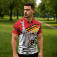 Personalized Uganda Independence Day Zipper Polo Shirt Independence Monument - Coat Of Arms - Wonder Print Shop