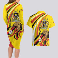 Uganda Couples Matching Long Sleeve Bodycon Dress and Hawaiian Shirt 63rd Anniversary Of Independence - Wonder Print Shop