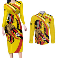 Uganda Couples Matching Long Sleeve Bodycon Dress and Long Sleeve Button Shirt 63rd Anniversary Of Independence - Wonder Print Shop