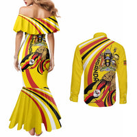 Uganda Couples Matching Mermaid Dress and Long Sleeve Button Shirt 63rd Anniversary Of Independence - Wonder Print Shop