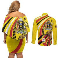 Uganda Couples Matching Off Shoulder Short Dress and Long Sleeve Button Shirt 63rd Anniversary Of Independence - Wonder Print Shop