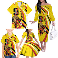 Uganda Family Matching Off The Shoulder Long Sleeve Dress and Hawaiian Shirt 63rd Anniversary Of Independence - Wonder Print Shop